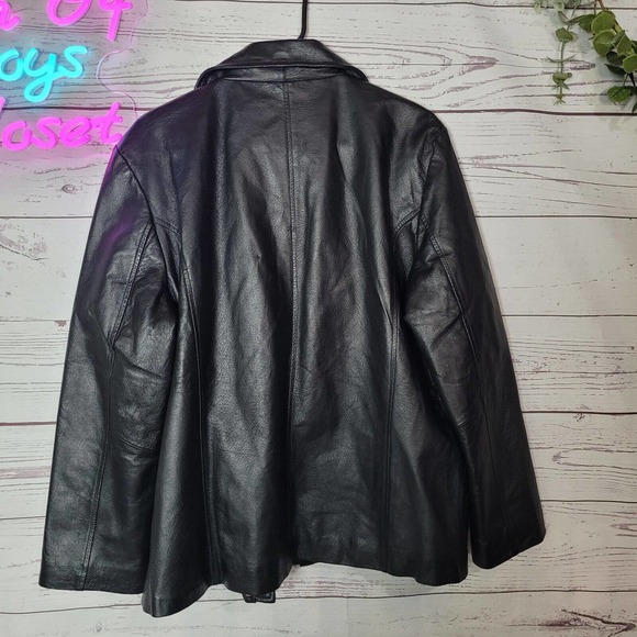 Seventh Avenue Black 100% Leather Snap Button Zip Up Jacket Womans Size XL Y2K - Picture 2 of 4
